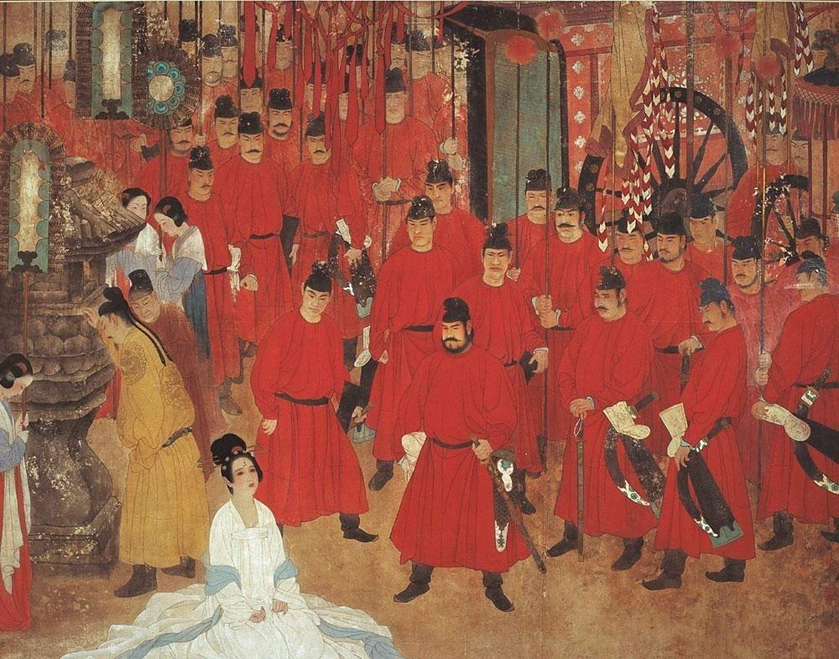 士兵们纷纷停滞不前,愤怒不已,他们要求玄宗交出贵妃和杨国忠.