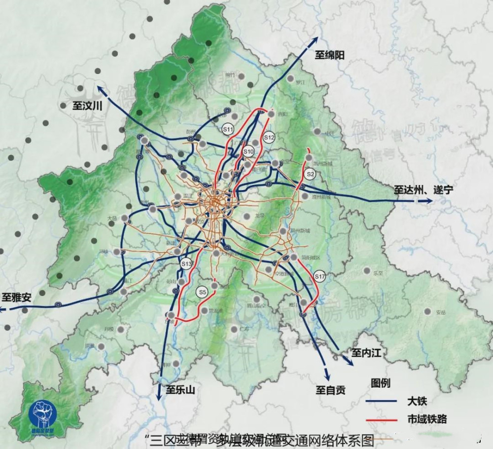 成都远期规划轨道线网55条线路,包括城市轨道36条,市域铁路19条