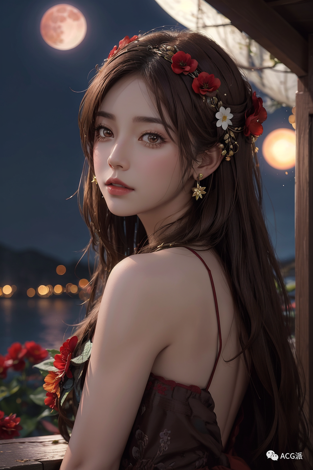 ai绘画|奇幻写实风美女,迷人的月下侧颜肖像