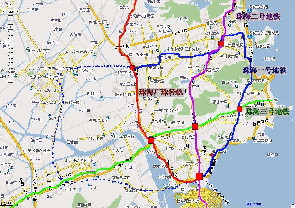 珠海地铁2号线:主线首末站为金鼎西站和拱北口岸站全长33公里