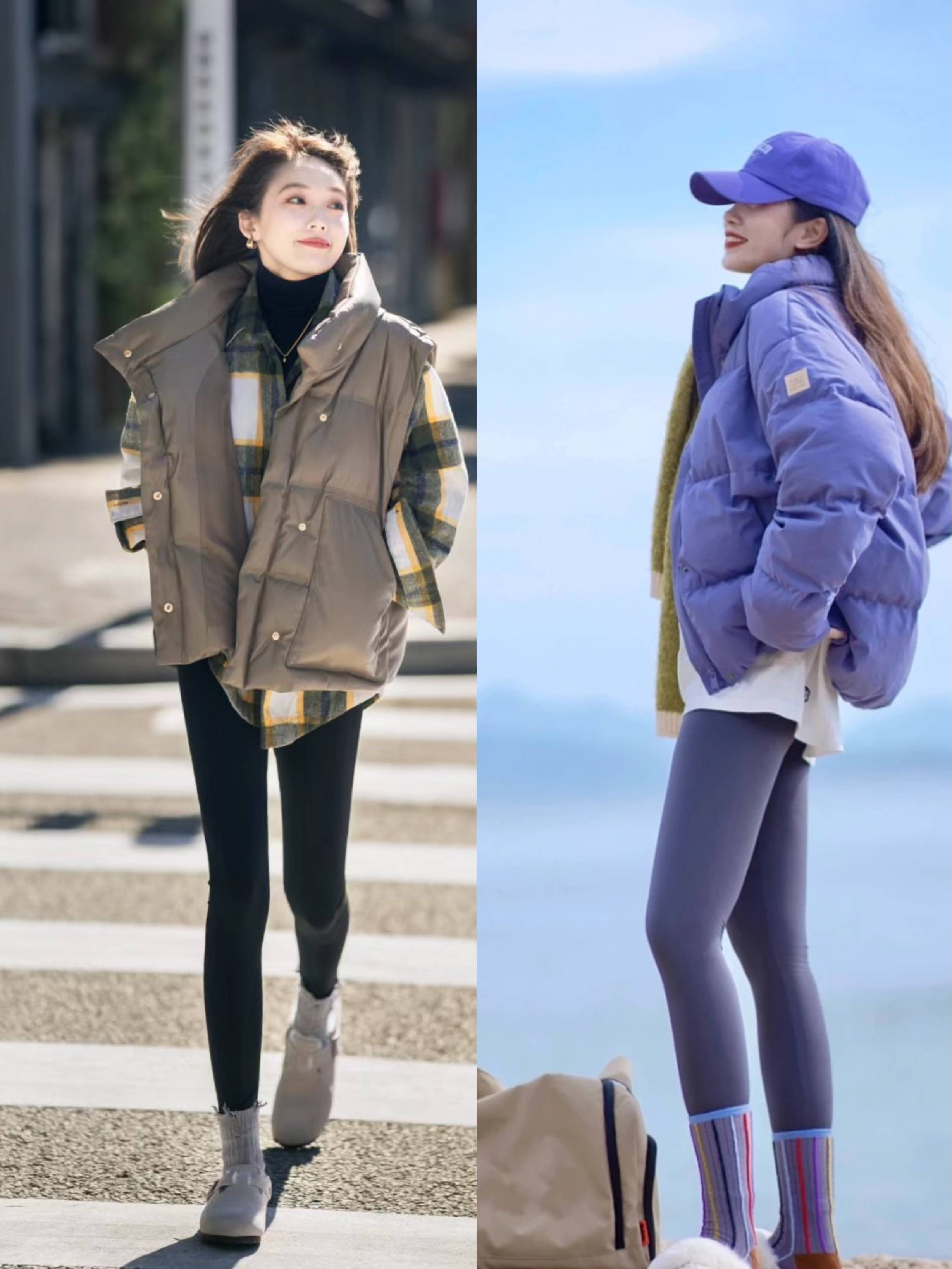 初冬火了一种穿搭,叫做"羽绒服 鲨鱼裤",时髦保暖又显瘦!