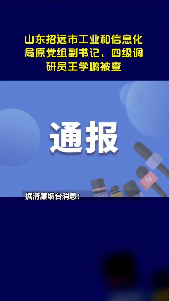 山东招远市工业和信息化局原党组副书记、四级调研员王学鹏被查,社会,党建,好看视频