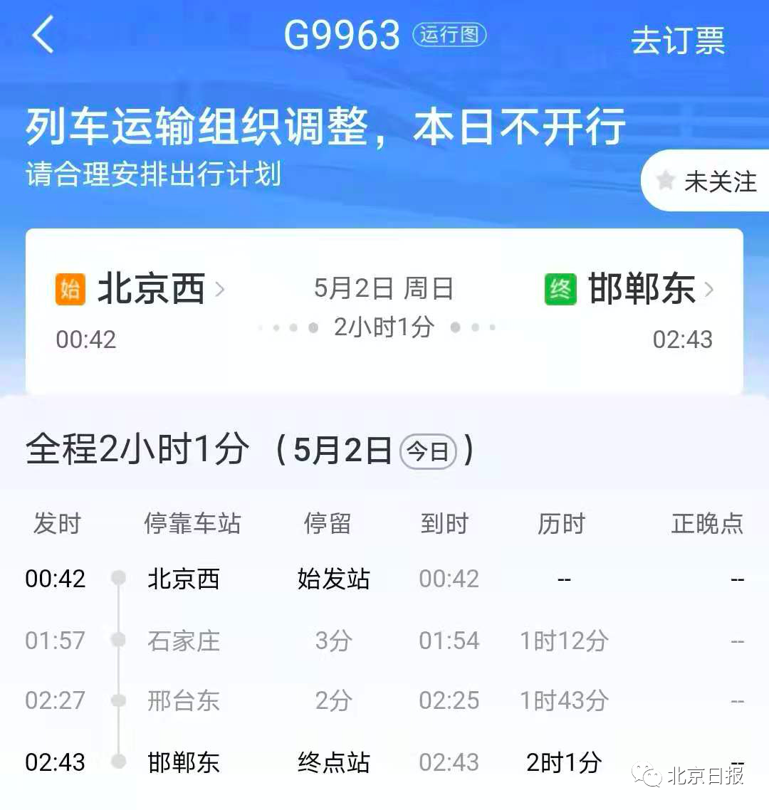 注意！北京西站始发的这些列车今日停运_京报网