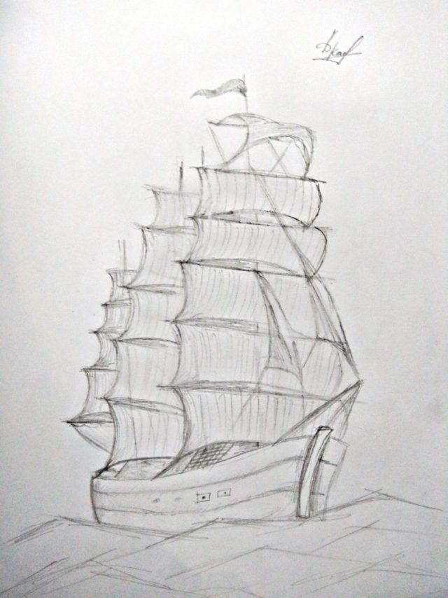 船帆素描画图片