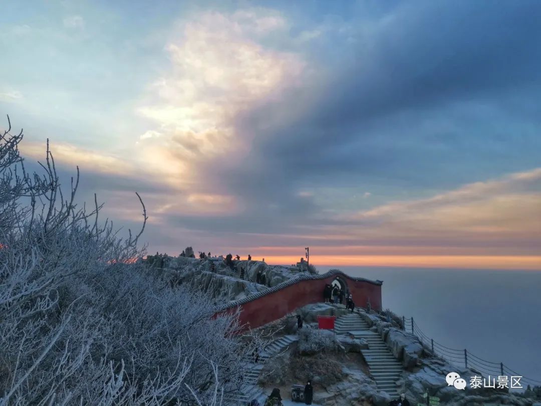 新年伊始,泰山日出,雾凇景观再现泰山之巅