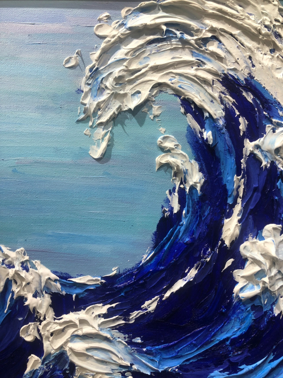 浮雕油画画海浪简直美爆了 今天客人说要画神奈川冲浪里,然后…… #给
