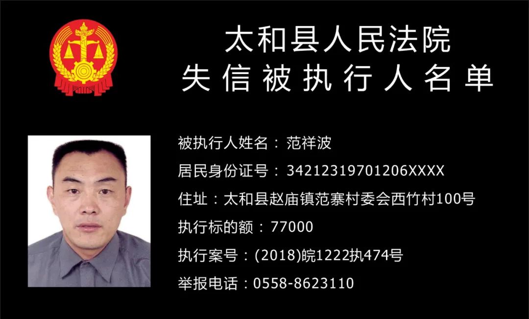 太和县人民法院失信被执行人曝光名单(2020年第三期)
