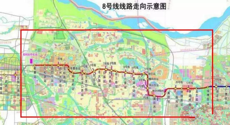 郑州地铁8号线:中原区～金水区～管城区～郑东新区～中牟县