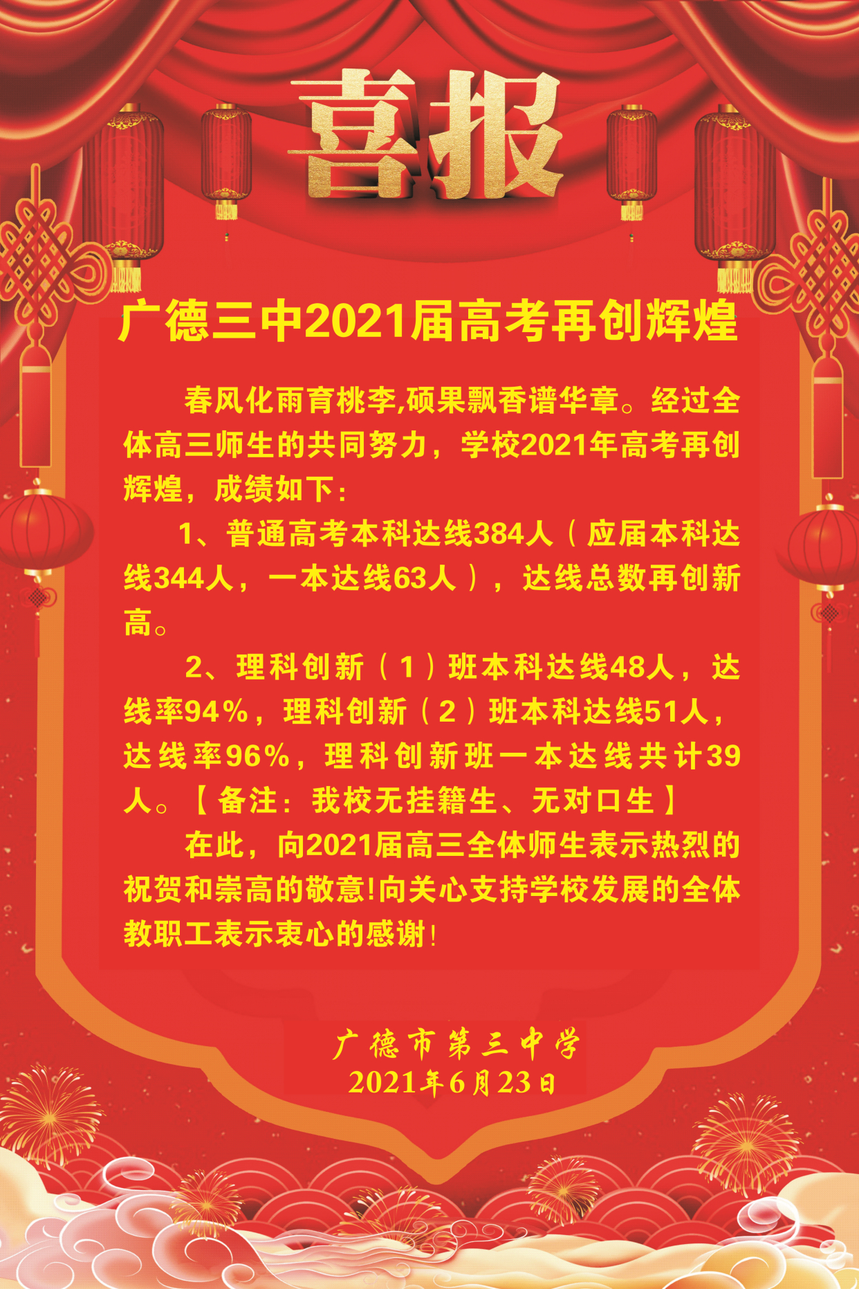 广德市第三中学2021高考再创辉煌!