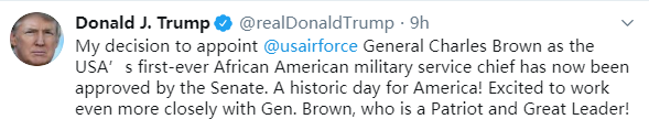 推荐特朗普力挺的黑人将领上任，网友：只把非裔美国人当做政治工具