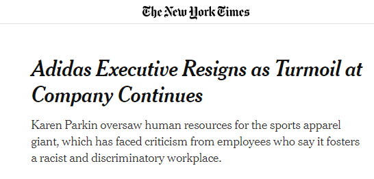 热点阿迪达斯也逃不掉，因“种族主义”问题，涉事英国女高管决定辞职