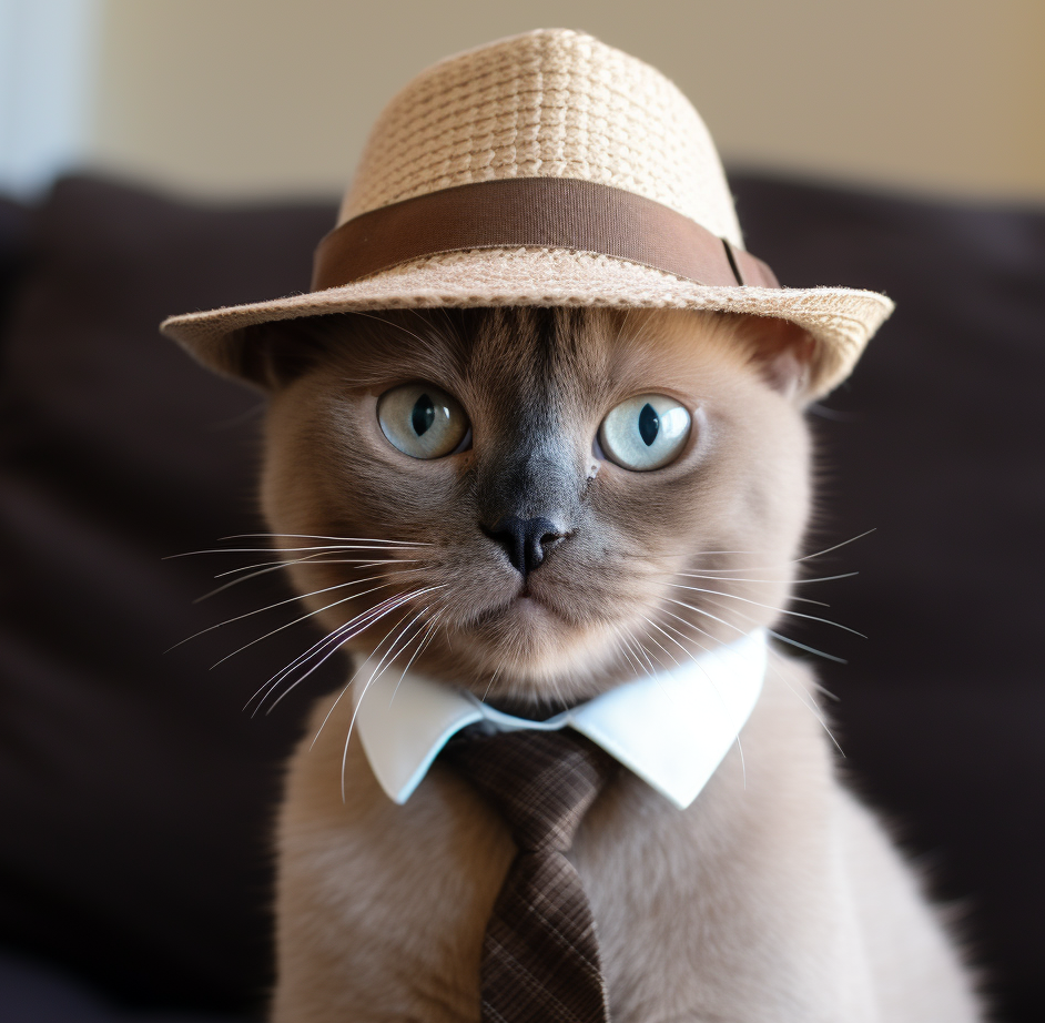 小猫咪穿上领带和帽子,太萌了