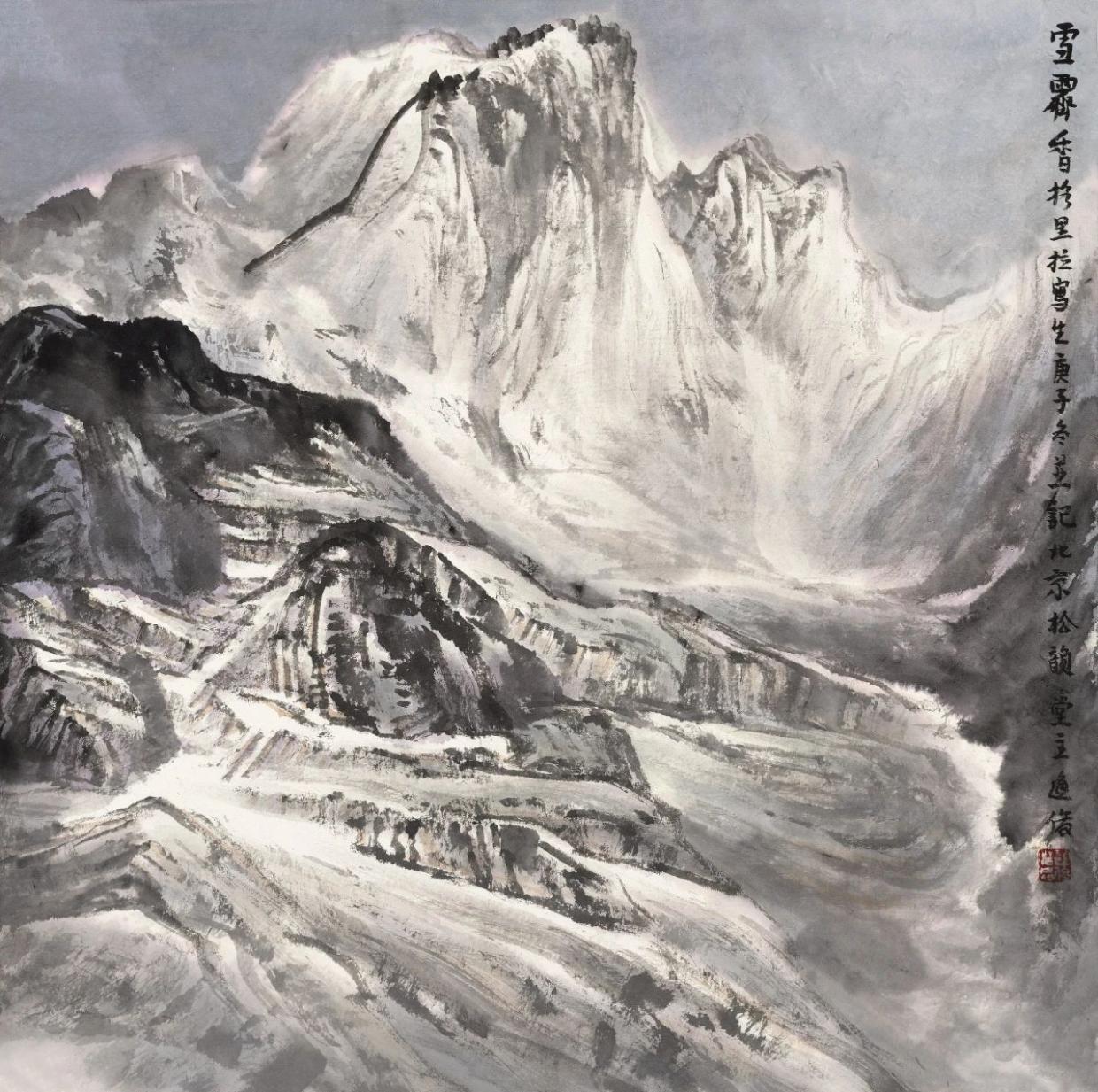 雪山国画作品欣赏图片