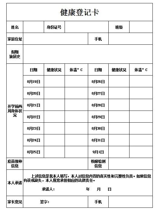 师生旅居史调查表图片