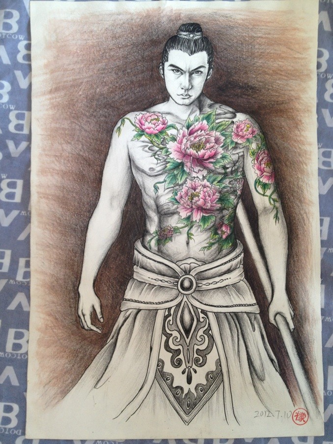 燕青纹身图案手稿图片