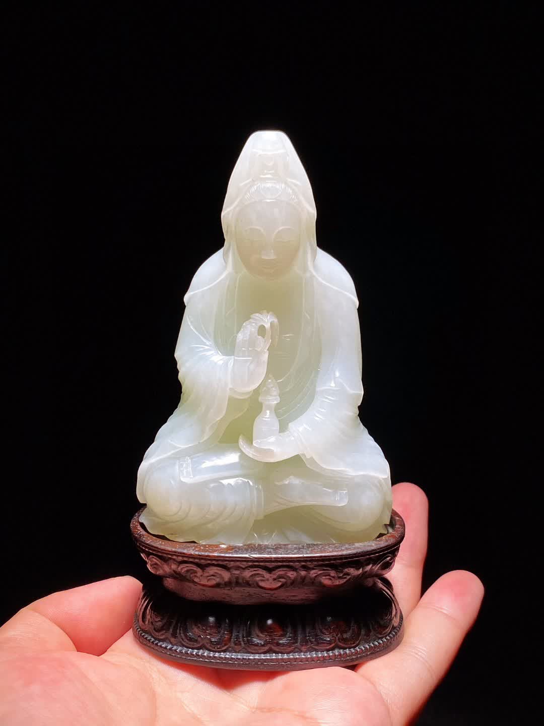 清乾隆 和田玉籽料 白玉 净瓶观音 佛像 摆件