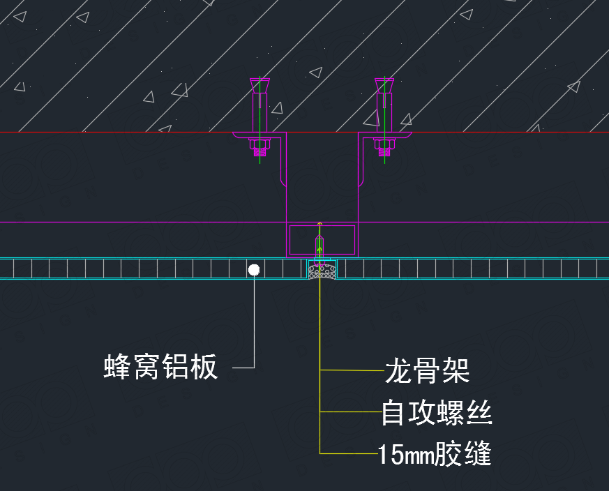 除了干挂外,常见的蜂窝板节点做法就是打钉式做法,节点如下所示