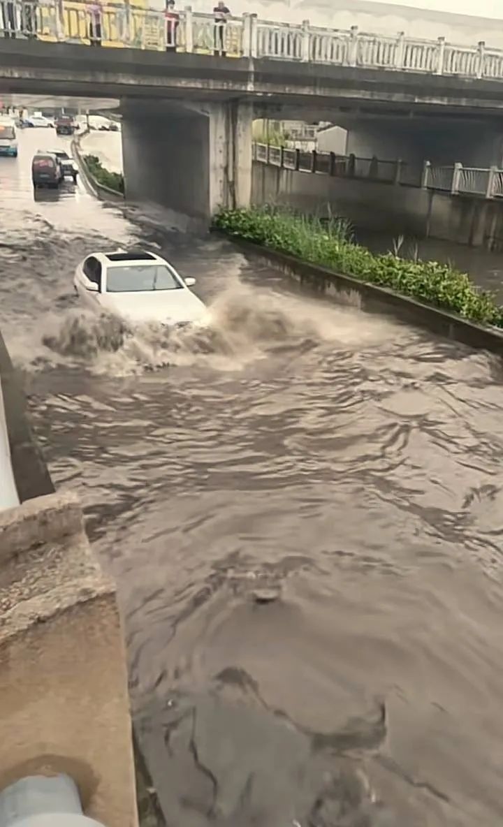 遭殃!寧波一寶馬車積水裡衝橋洞被淹!