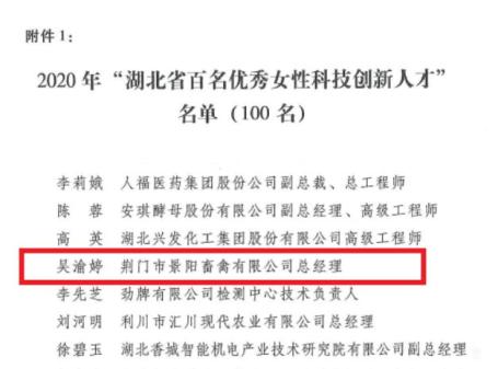 我市吴渝婷,曹立湘分别荣获2020年"湖北省百名优秀女性科技创新人才"