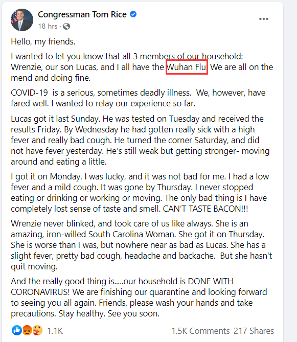 推荐美一国会议员拒戴口罩，2周后全家感染还不忘挑衅中国