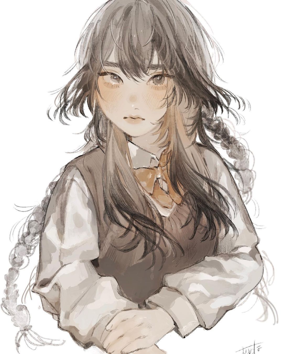 凌乱发型也有别致美感,风格独特的少女插画