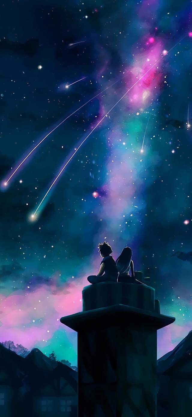 超级梦幻的星空月夜插画