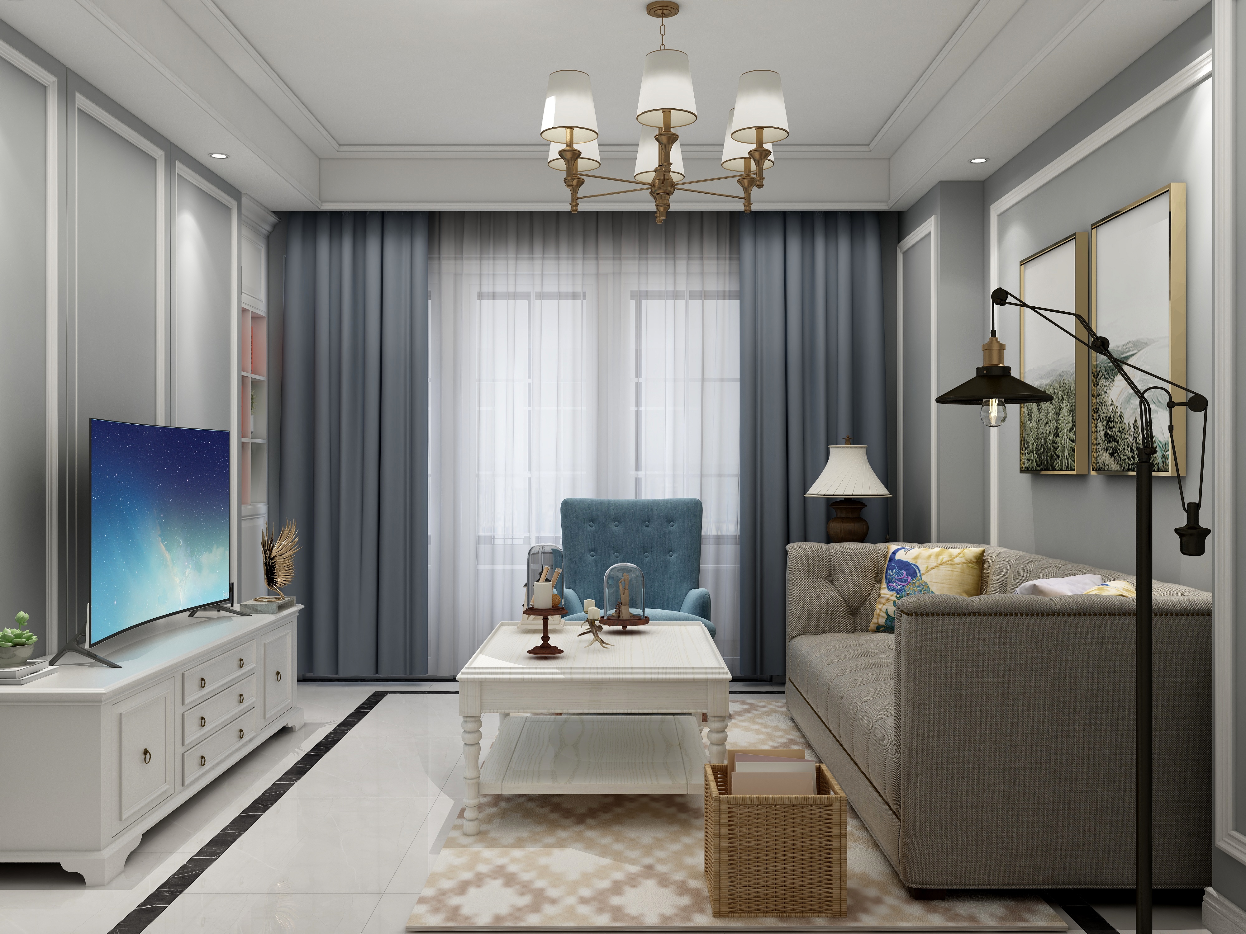 杭州110方美式风格装修效果图,时尚家居