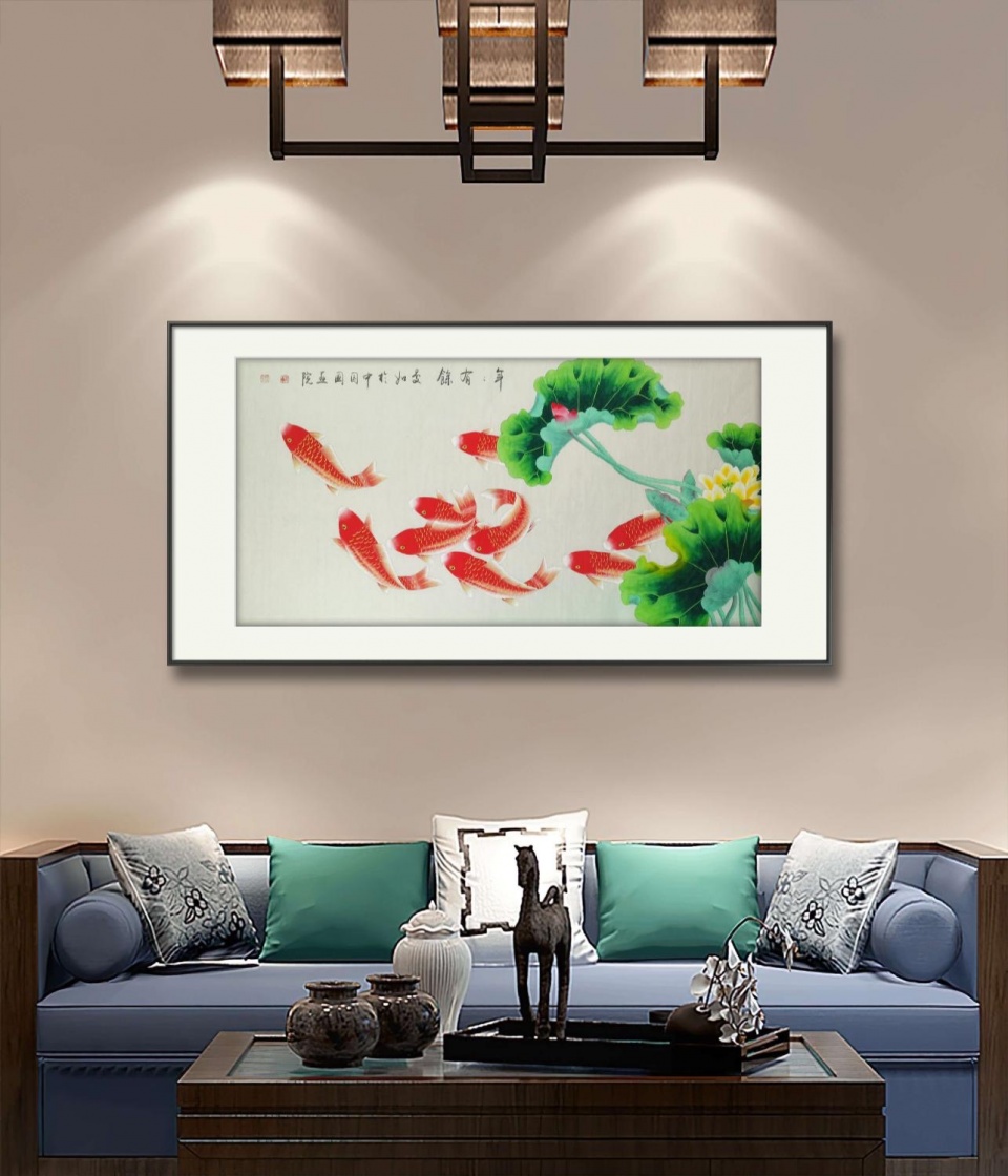 名家司曼如精美九鱼图《年年有余》品赏