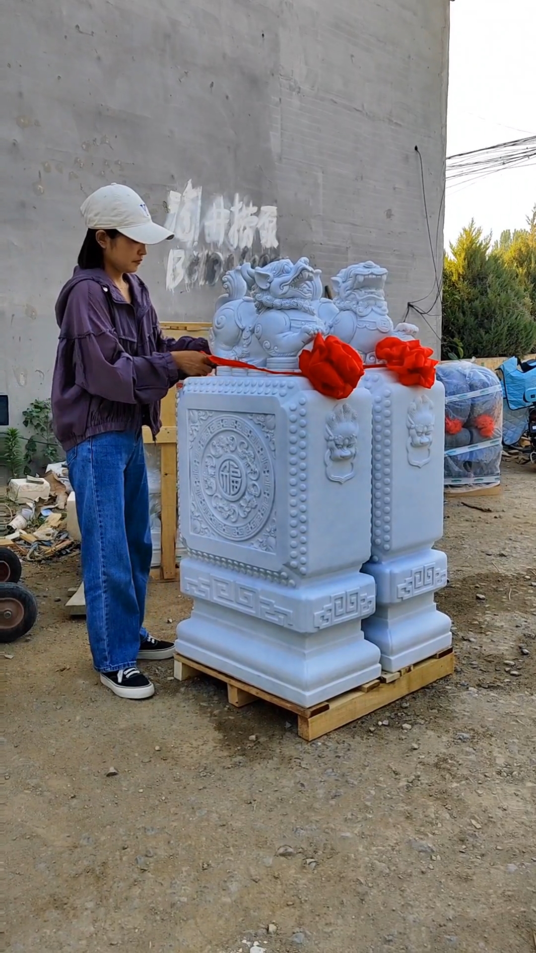 汉白玉石雕门墩抱鼓石门口摆件