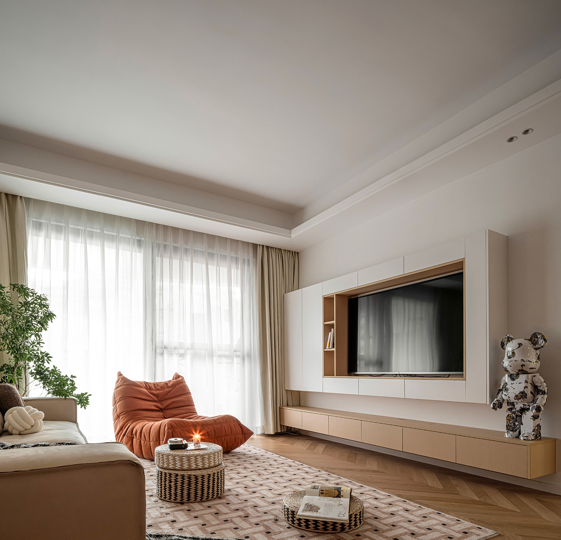 全案实景落地原木打造清新简约风敞亮又温馨