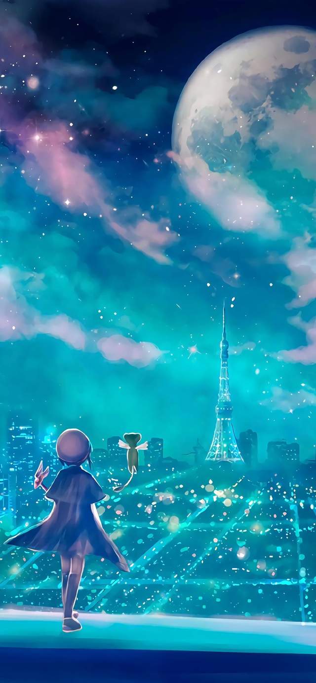 超级梦幻的星空月夜插画