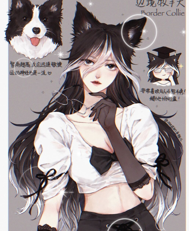 画师将各种狗狗拟人化,牧羊犬是美少女,哈士奇变性感御姐