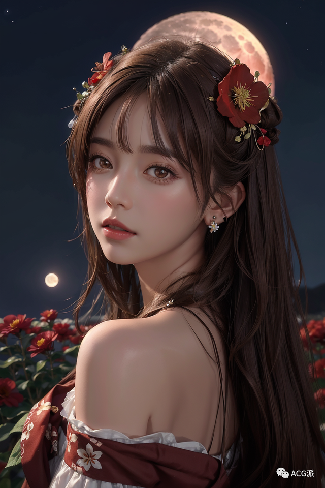 ai绘画|奇幻写实风美女,迷人的月下侧颜肖像