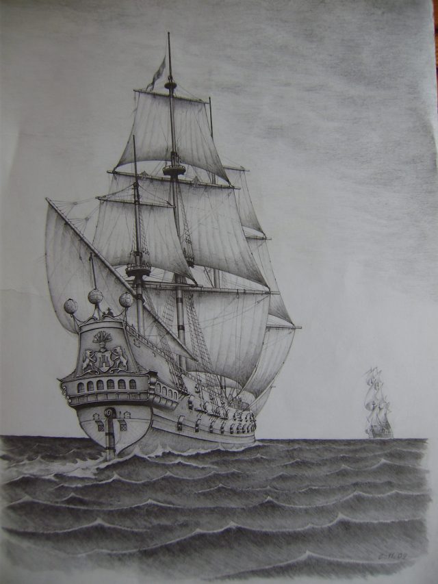 船帆素描画图片