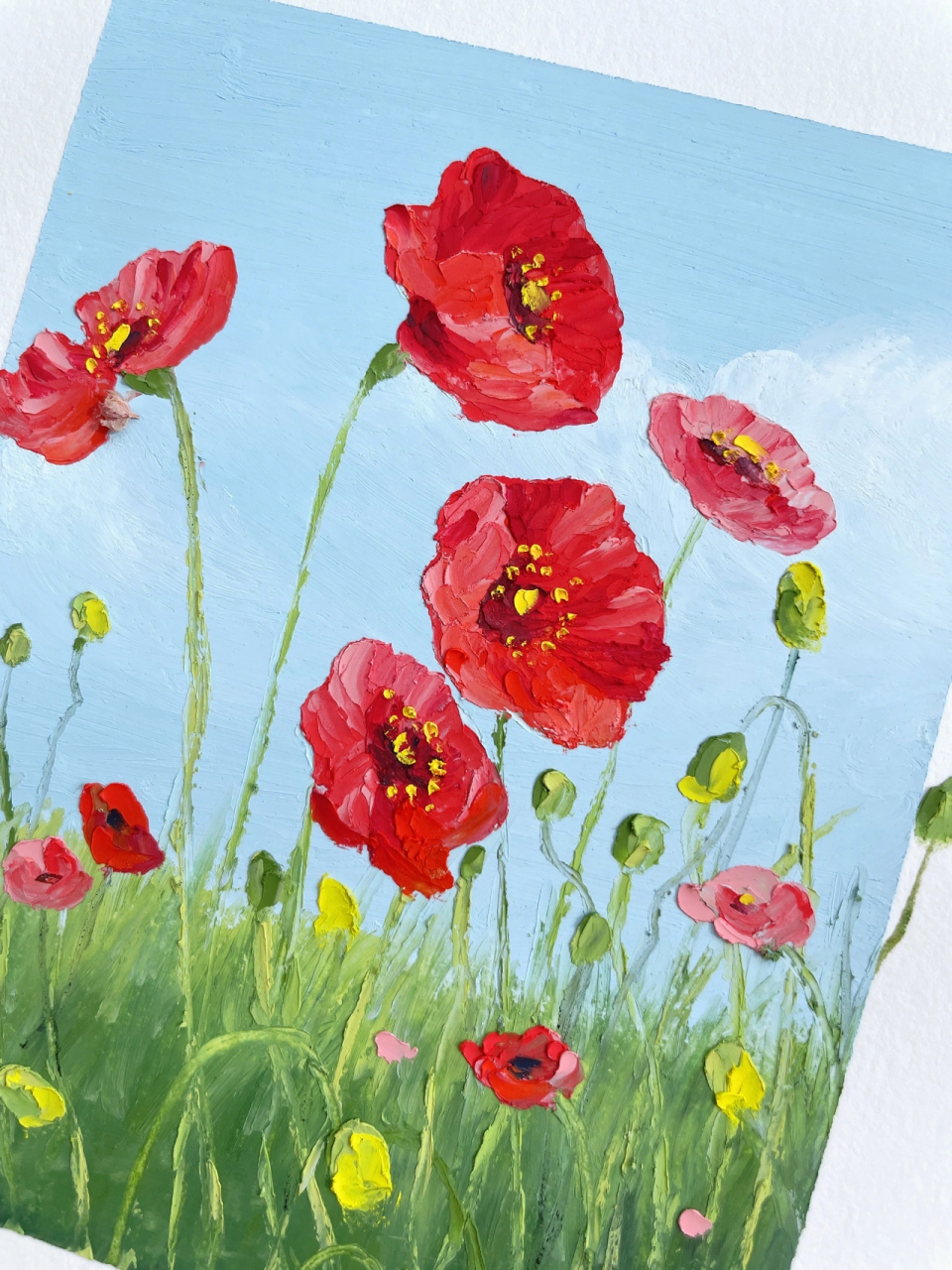 油画棒·红色虞美人附过程 油画棒:彩研 纸:水彩纸 这次是红红的