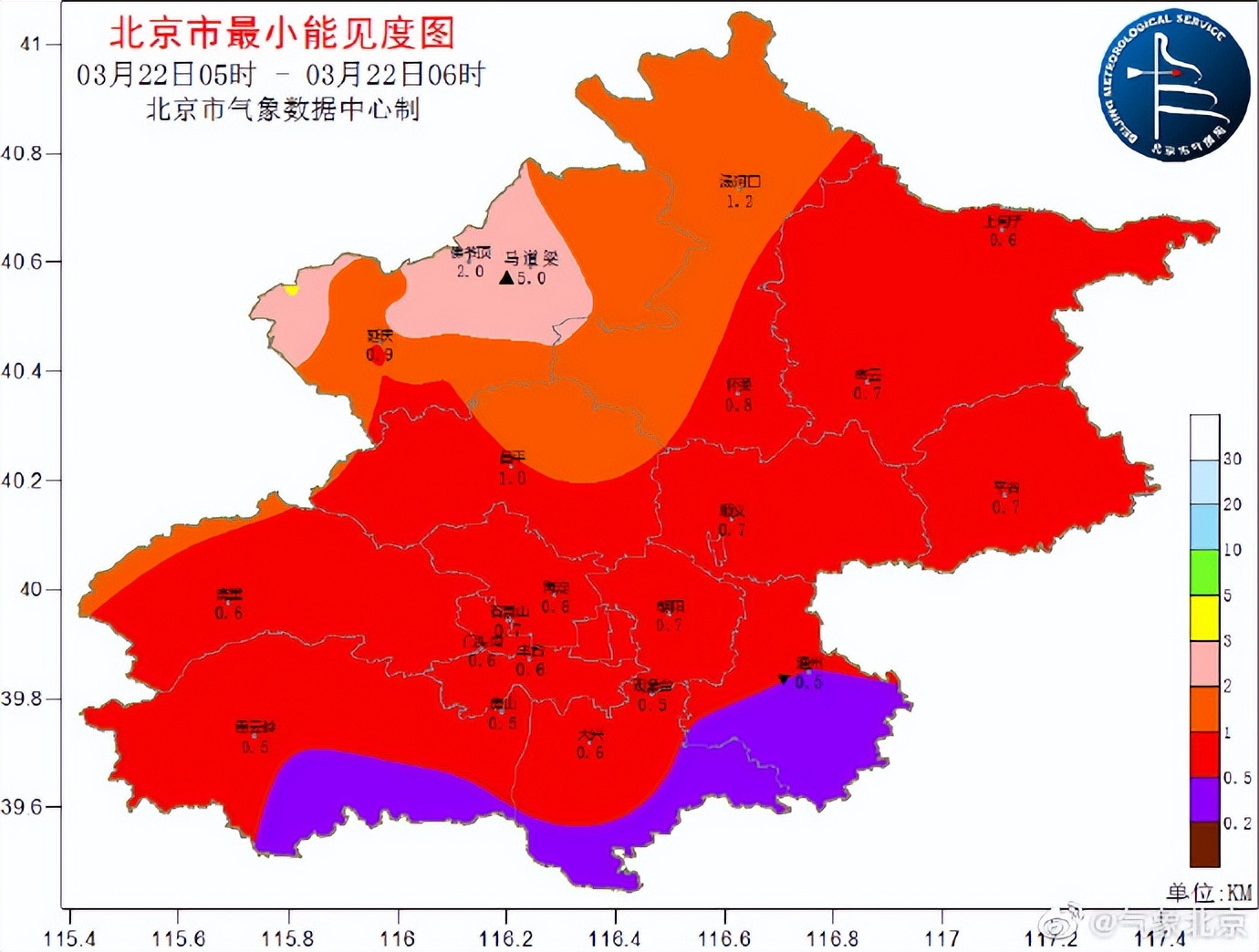 北京升级发布沙尘暴黄色预警!目前大部分地区能见度小于1公里