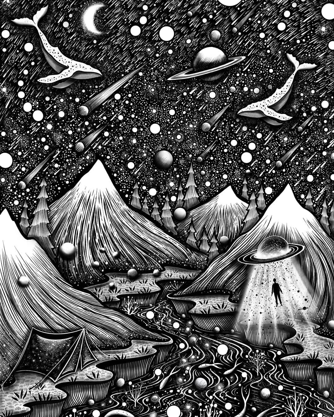 她创作了充满自然灵感的水墨画,并将自然艺术带入了画的灵魂