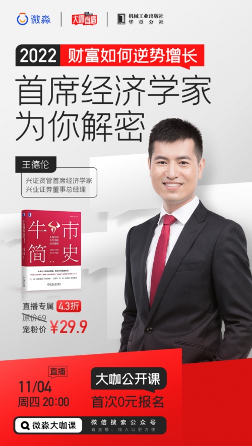 首席经济学家王德伦将做客微淼大咖直播 带来财富逆势增长之道