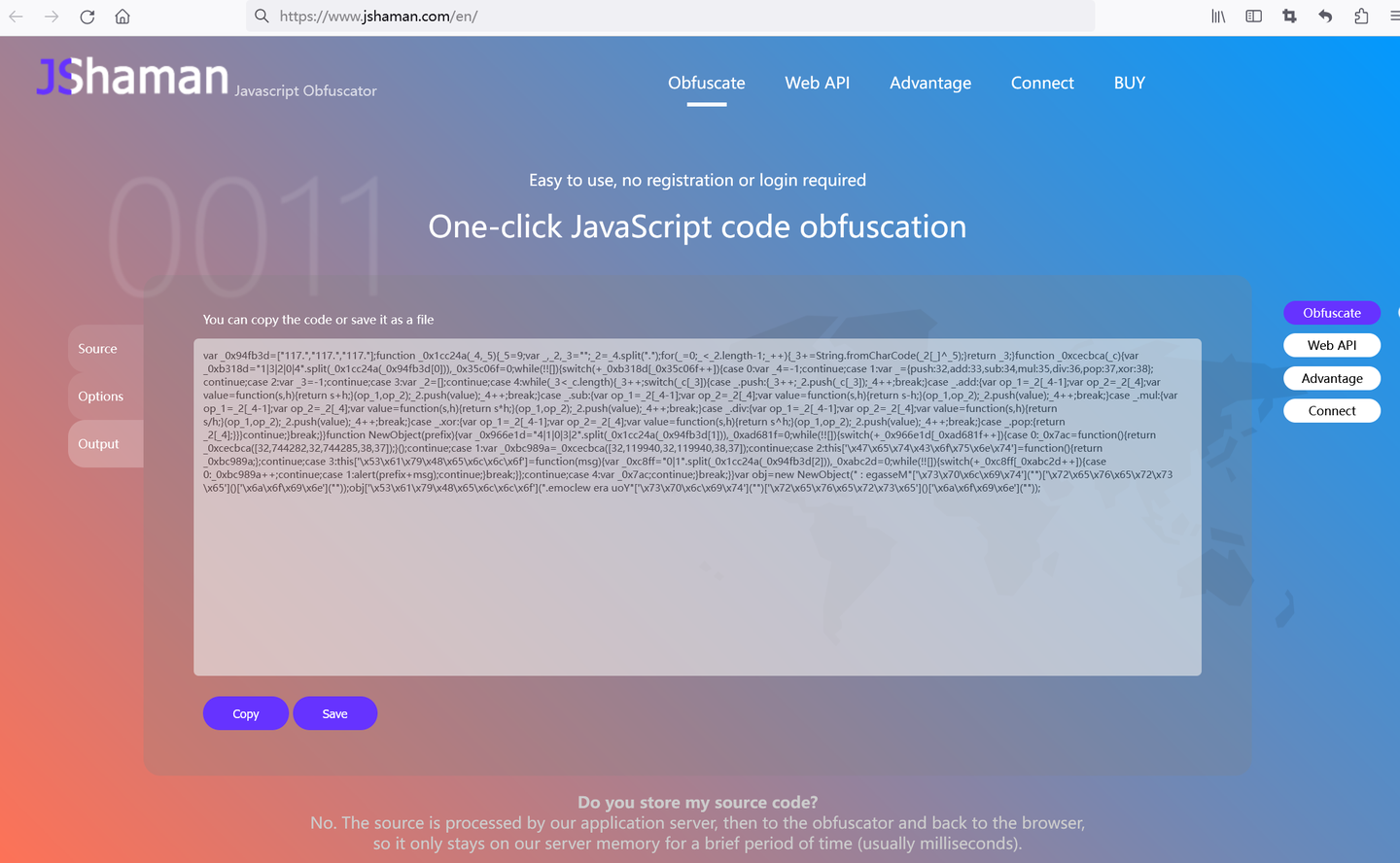one-click javascript code obfuscation