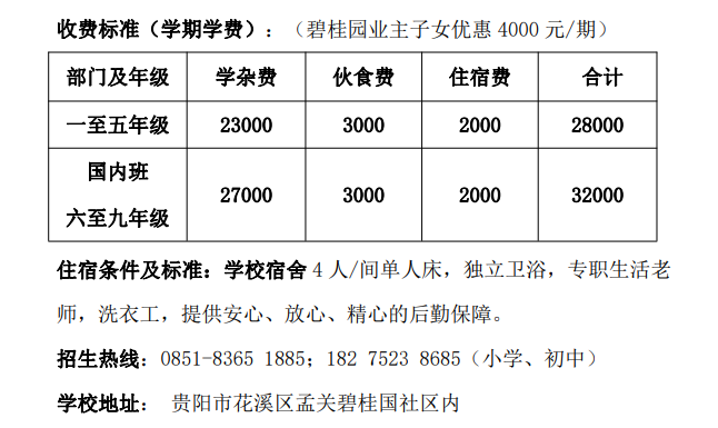 清镇博雅学校学费多少图片