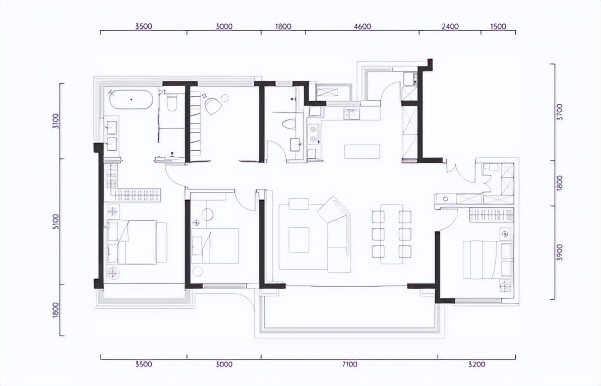 168平四房:南向五面宽,宽厅,豪华套间,这个户型还能更完美吗