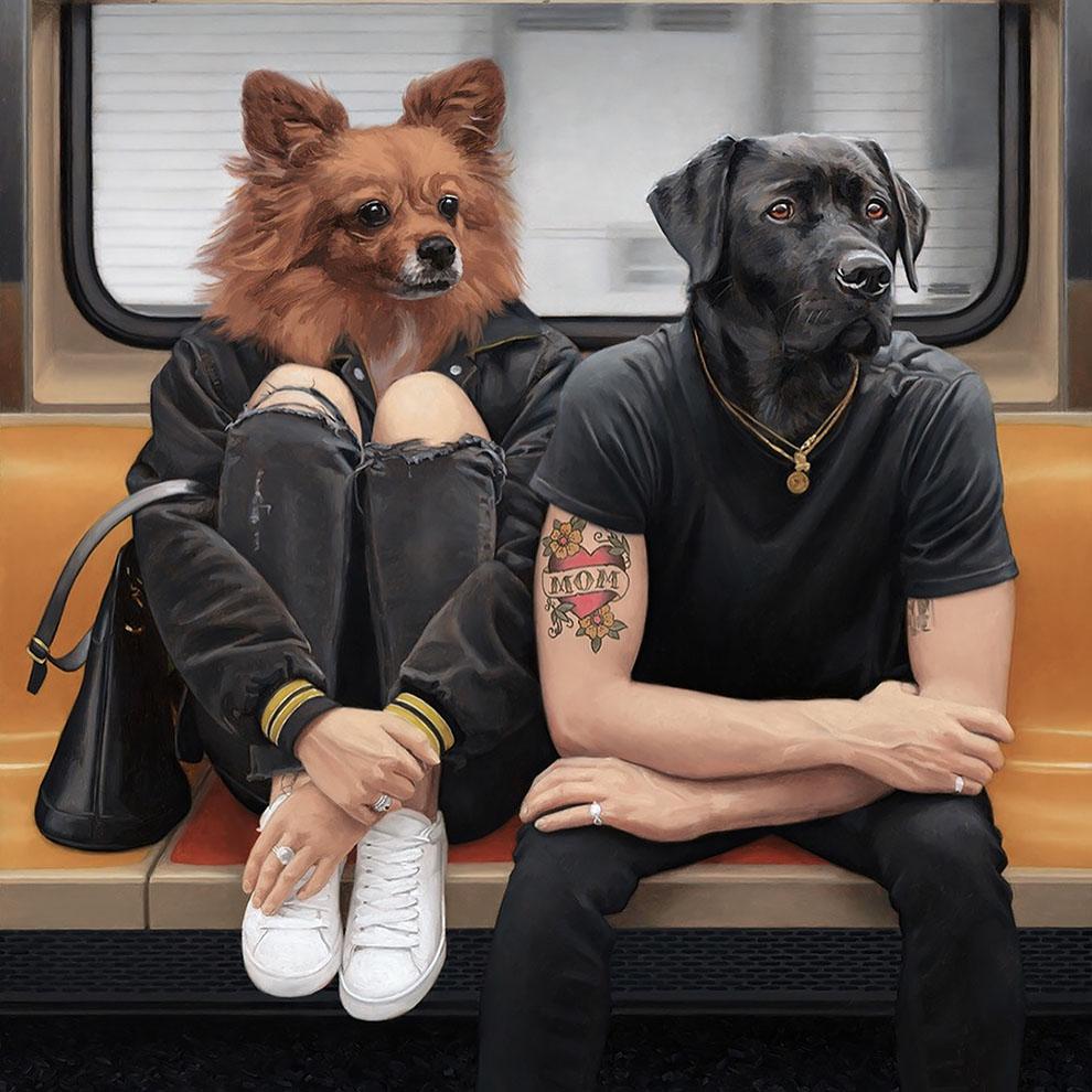 画家笔下的人形动物坐地铁