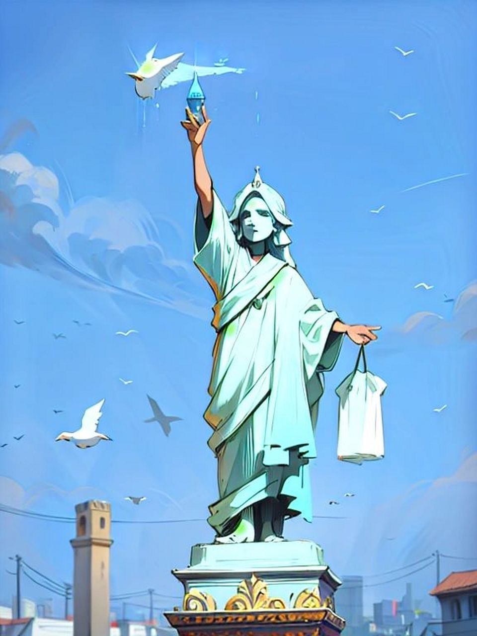 自由女神像被ai画了10次后,我瞬间自由了 这次请答应我,一定要看到