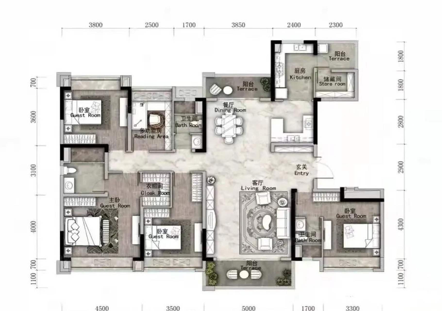 殿堂级的五室大平层户型!很难在这个房子里找到缺点!