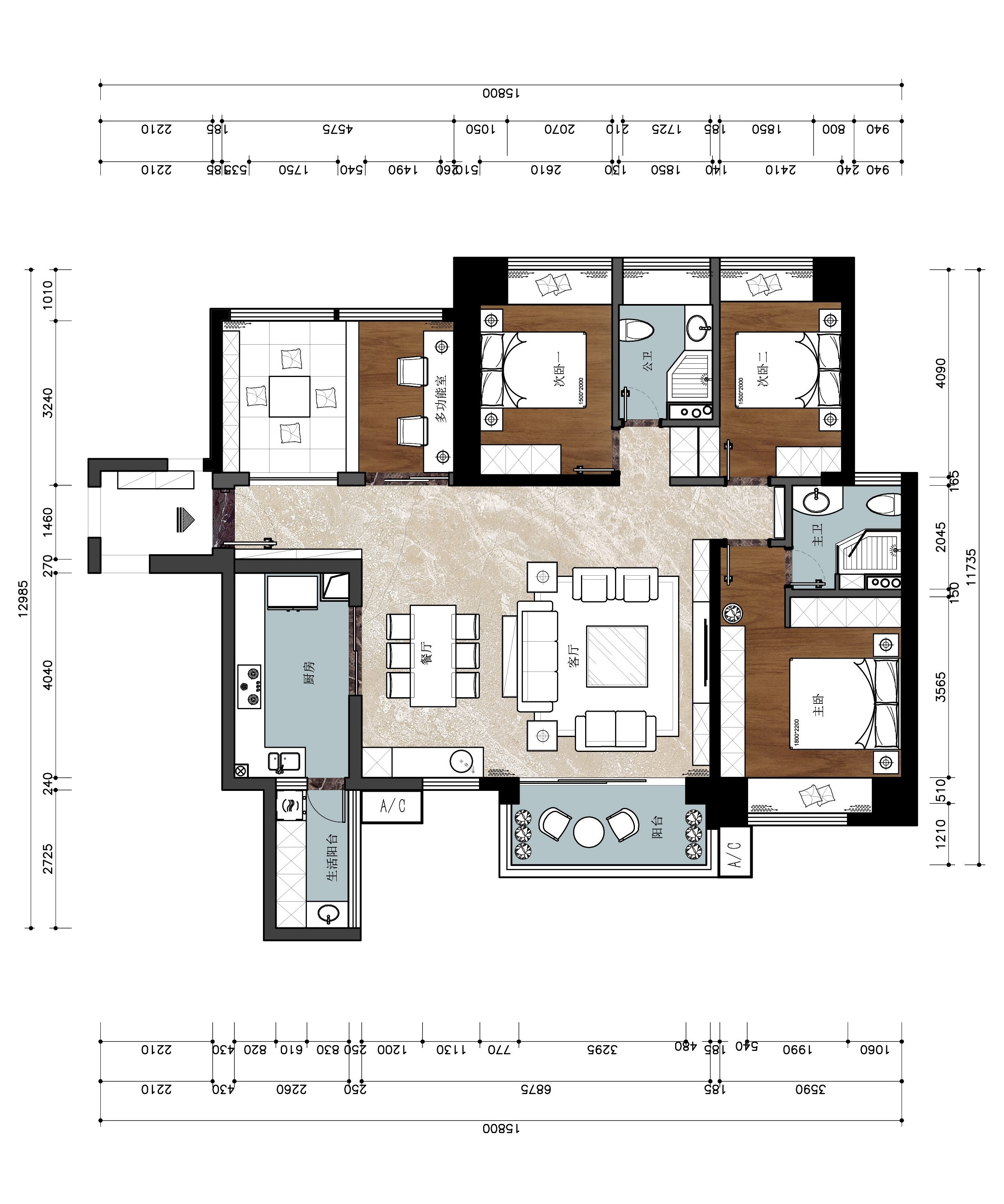 壹方中心玖誉-148平米-现代风格装修设计案例