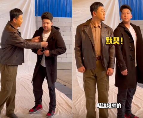 郭涛带石头逛片场!儿子打扮成熟,身高超过爸爸