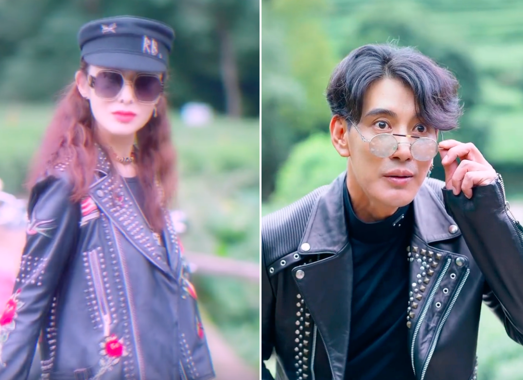 张敏与男朋友难得露面!穿皮夹克在摩托上嬉戏,肌肤细腻不显老