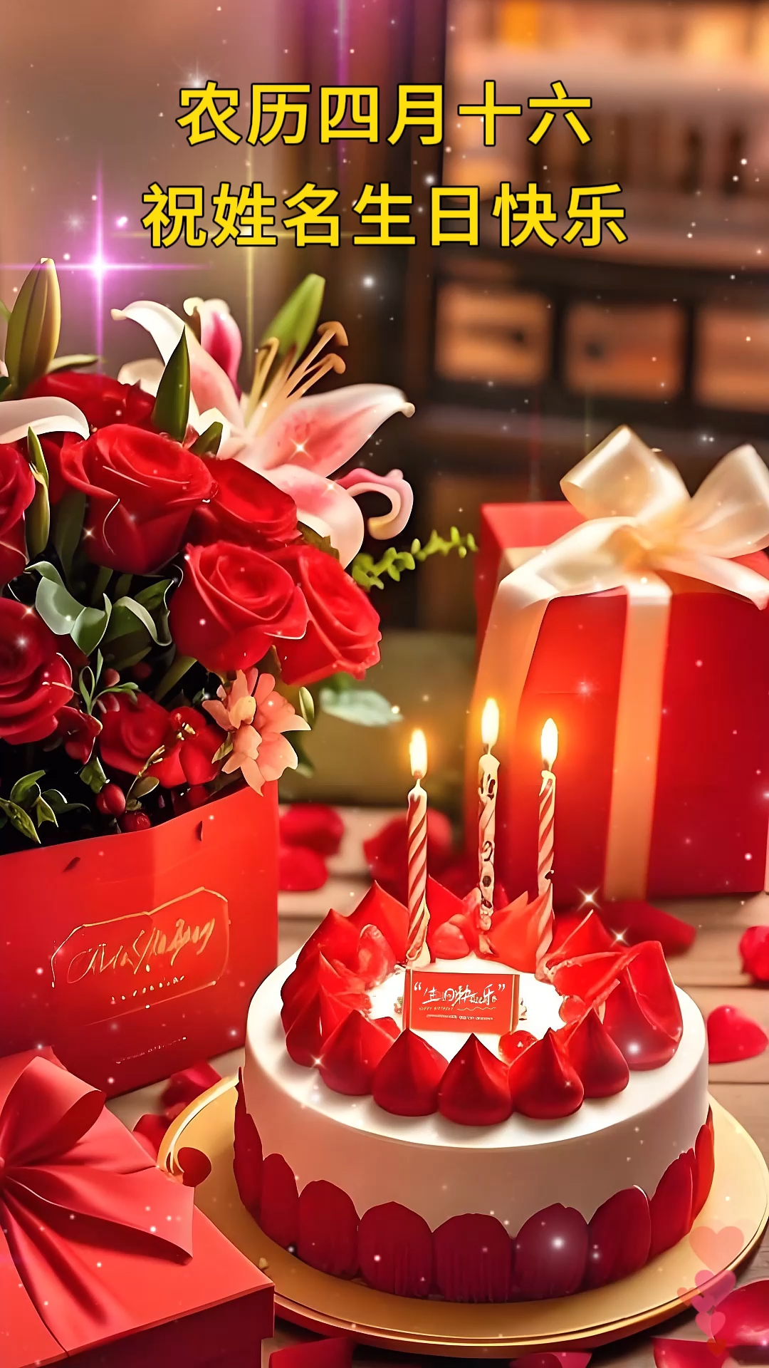 祝你生日快乐视频同款制作,可添加名字/修改日期/替换3张照片