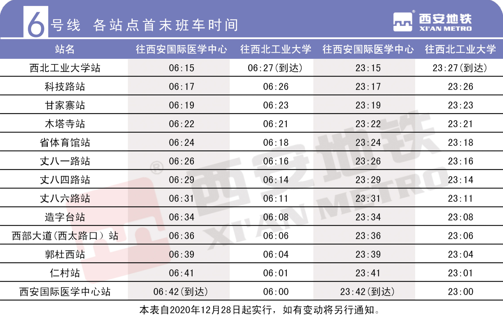 西安9号线地铁时间表图片