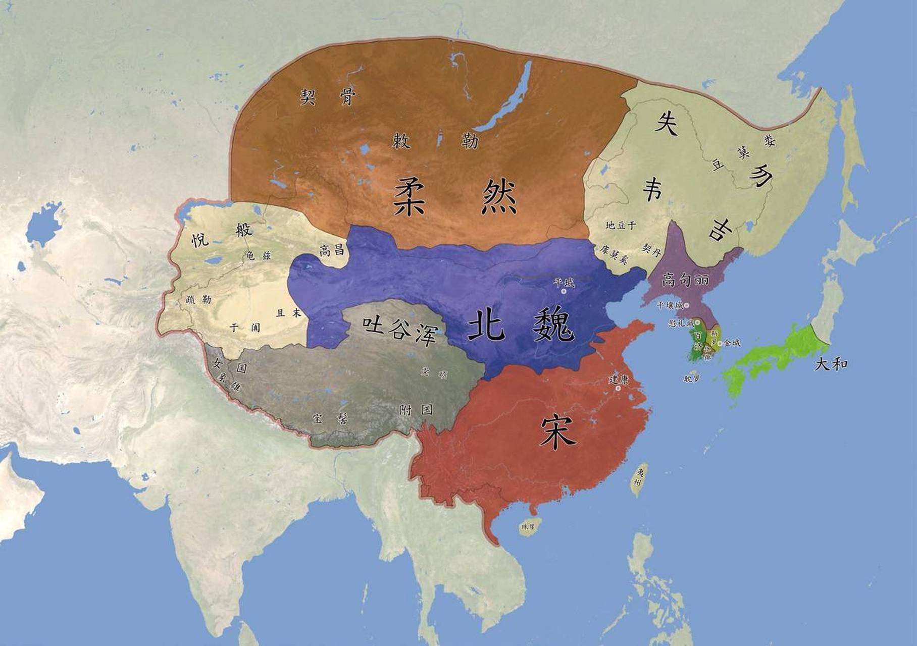 刘裕建立南朝  刘宋帝国刘裕夺位后,当时"七分天下,而有其四".